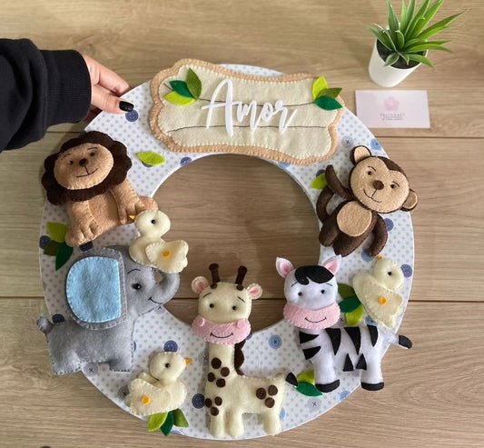 Safari Wool Felt Baby Boy Wall Hanging - Felt Craft RD
