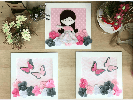 Set de 3 cuadros decorativos infantiles para niña, estilo moderno.