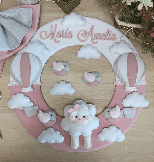 Sheep in fieltro Baby Girl Wall Hanging - Felt Craft RD
