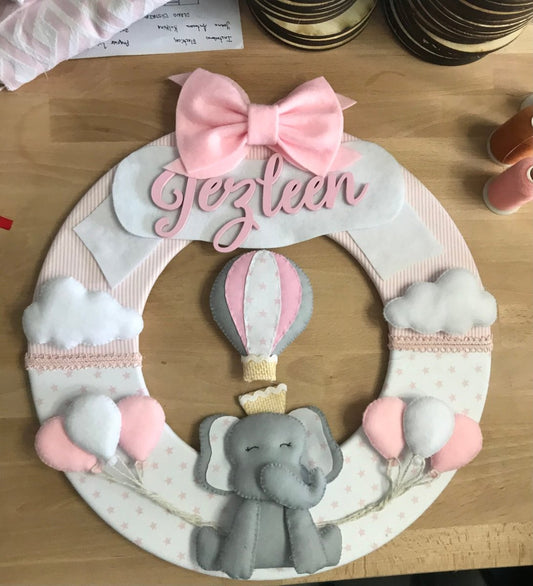 Smiling mini elephant Baby Girl Wall Hanging - Felt Craft RD